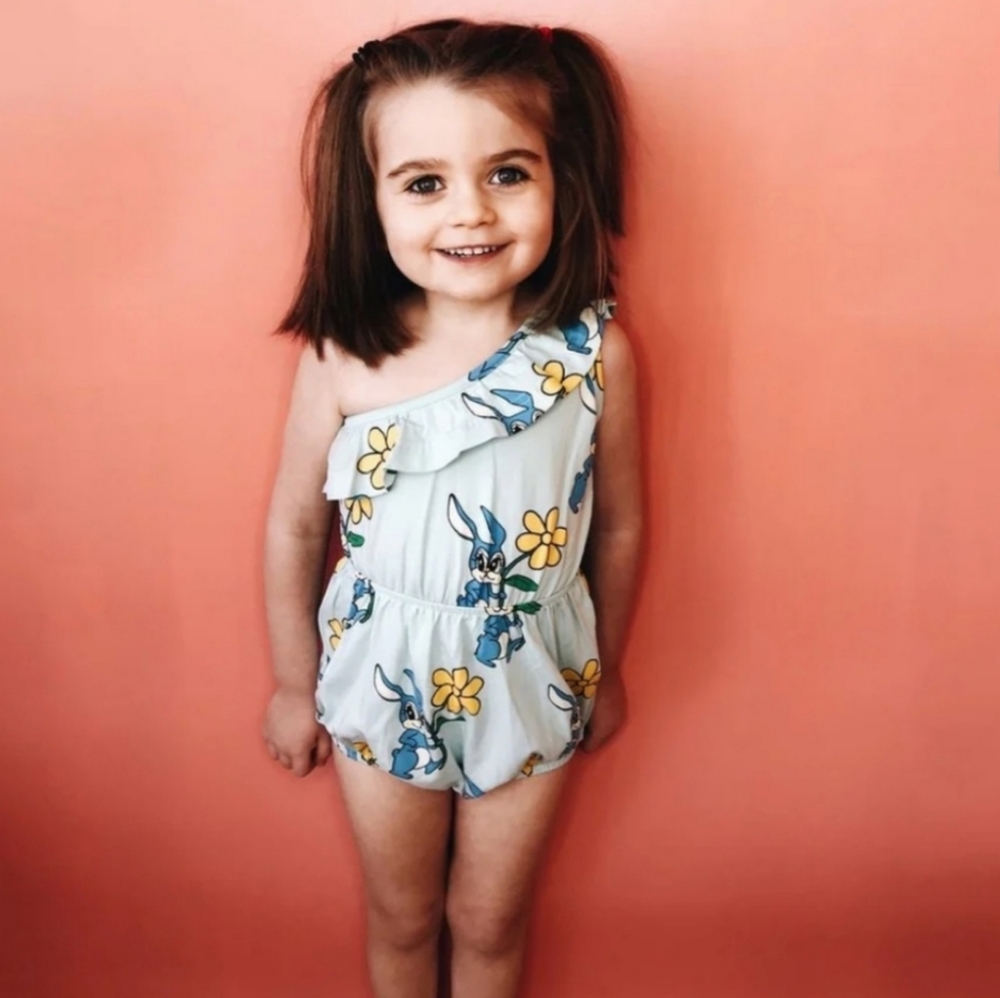 Hugo loves Tiki One Shoulder Romper Blue Bunnies